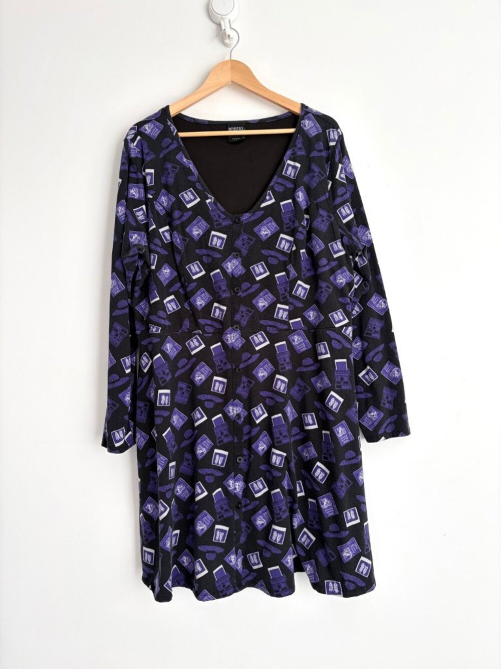 Beetlejuice Whimsigoth Purple Polaroid Print Button Front Dress 2X